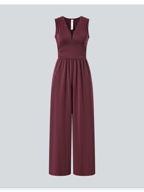 Halara V Neck Sleeveless Ruched Pocket Jumpsuit-Easy Peezy size M NWT a